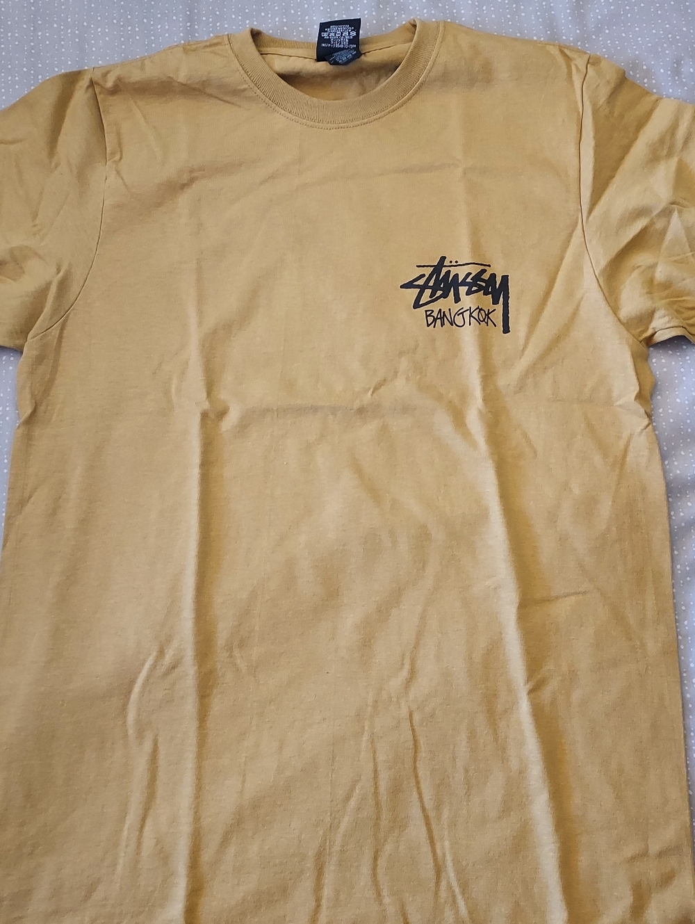 Stussy Men's Mustard Crew Neck Tee with Black Logo